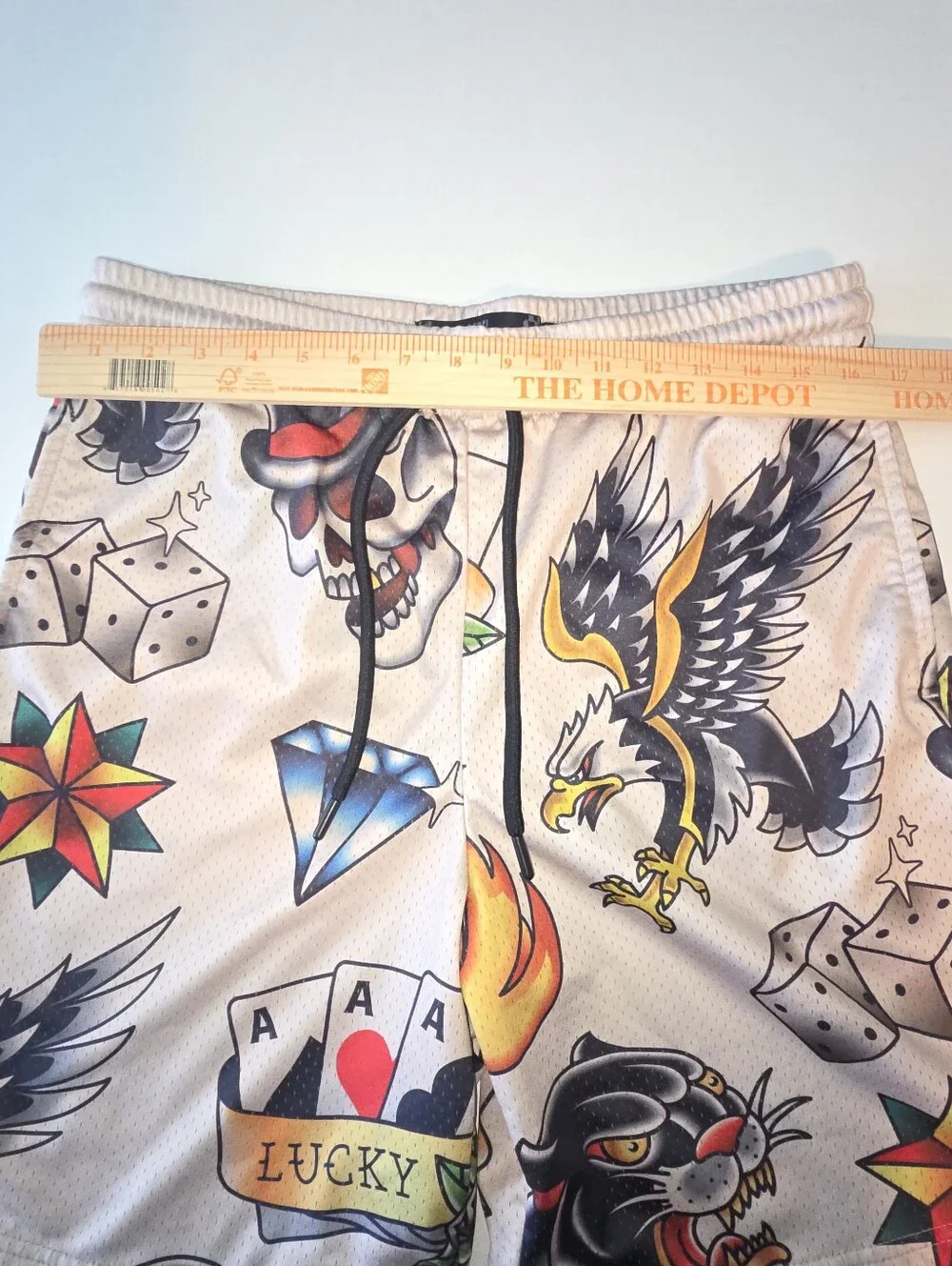 Men's rebel vengeance Tattoo Eagle Graphic Print Drawstring Shorts L  Inseam 